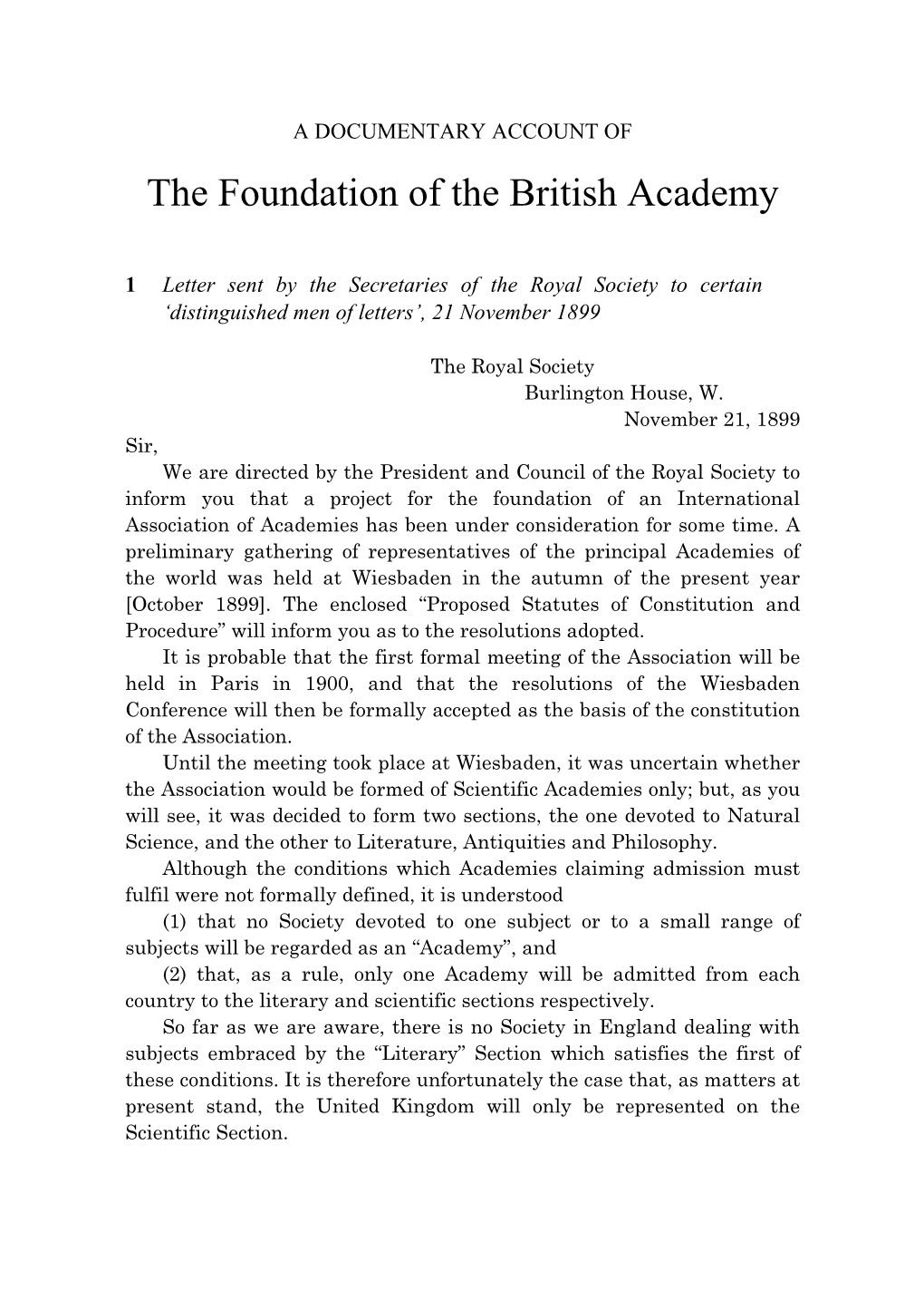 The Foundation of the British Academy