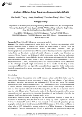 Analysis of Meitan Cuiya Tea Aroma Components by GC-MS Xiaofen Li1