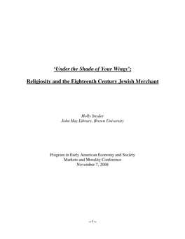 Religiosity and the Eighteenth Century Jewish Merchant