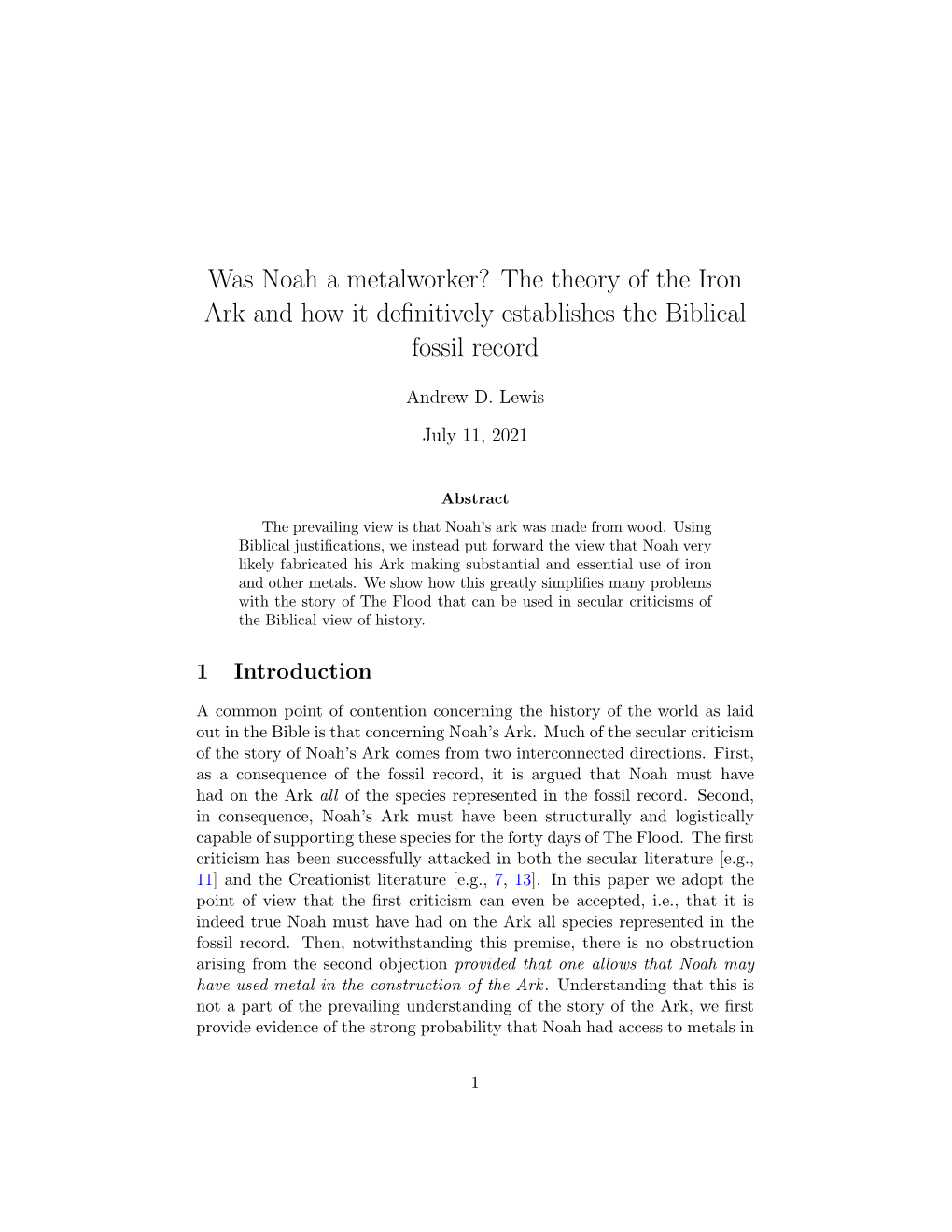 The Theory of the Iron Ark and How It Definitively Establishes the Biblical Fossil Record