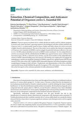 Extraction, Chemical Composition, and Anticancer Potential of Origanum Onites L