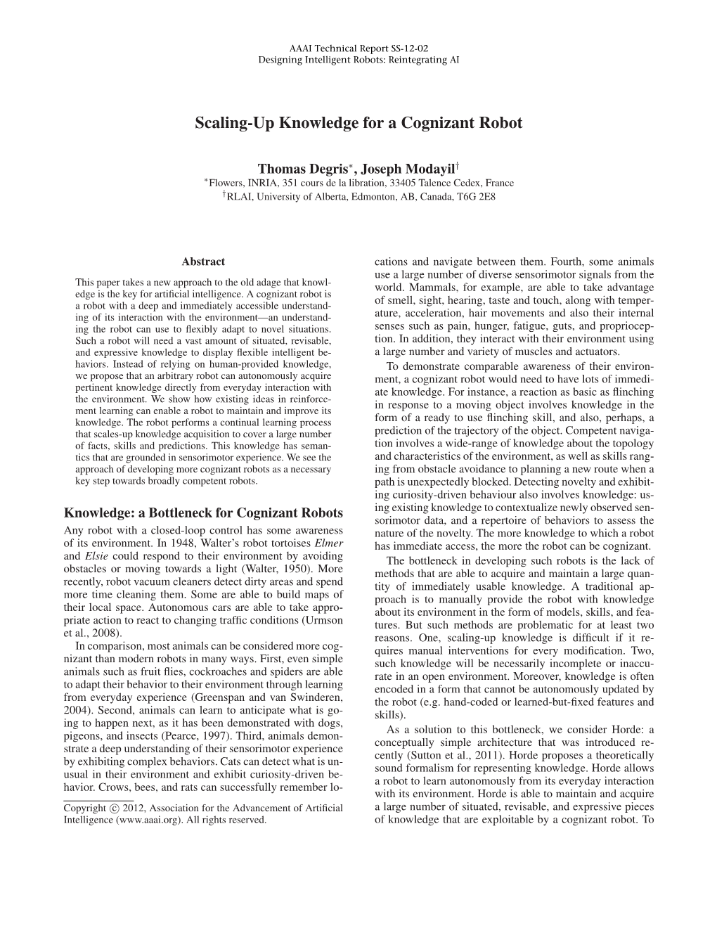 Scaling-Up Knowledge for a Cognizant Robot