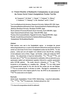 Present Situation of Radioactive Contamination in and Around the Former Soviet Union's Scmipalatliisk Nuclear Test Site