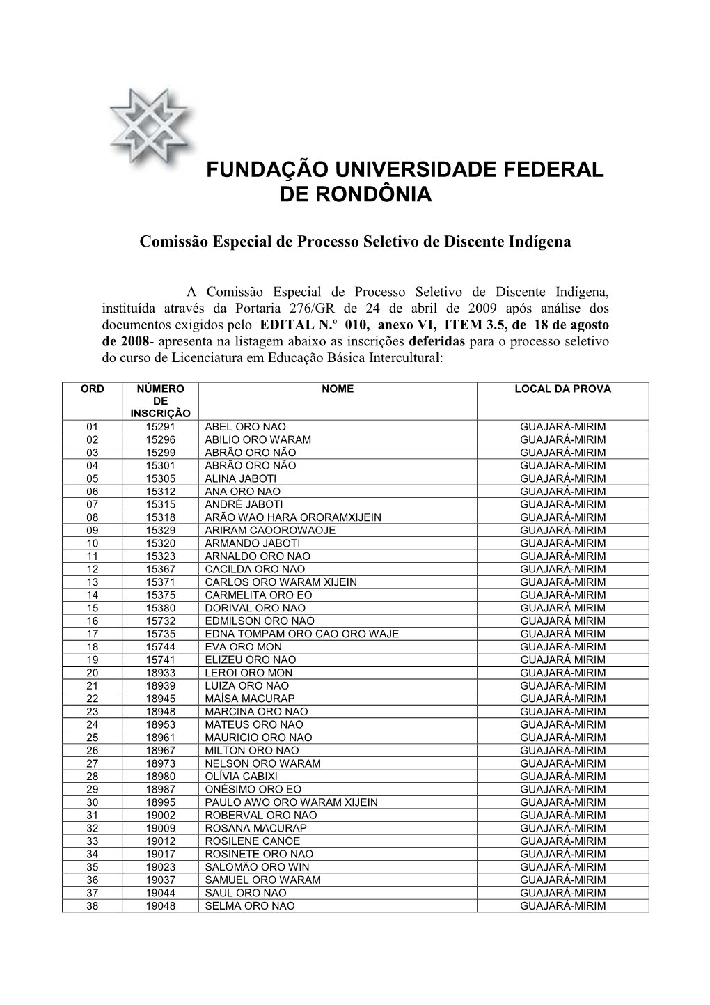 Fundação Universidade Federal De Rondônia
