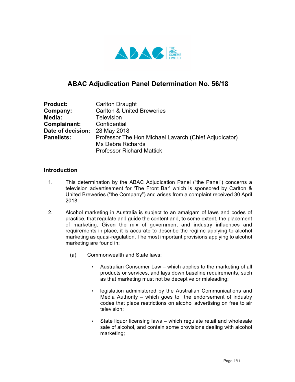 ABAC Adjudication Panel Determination No. 56/18