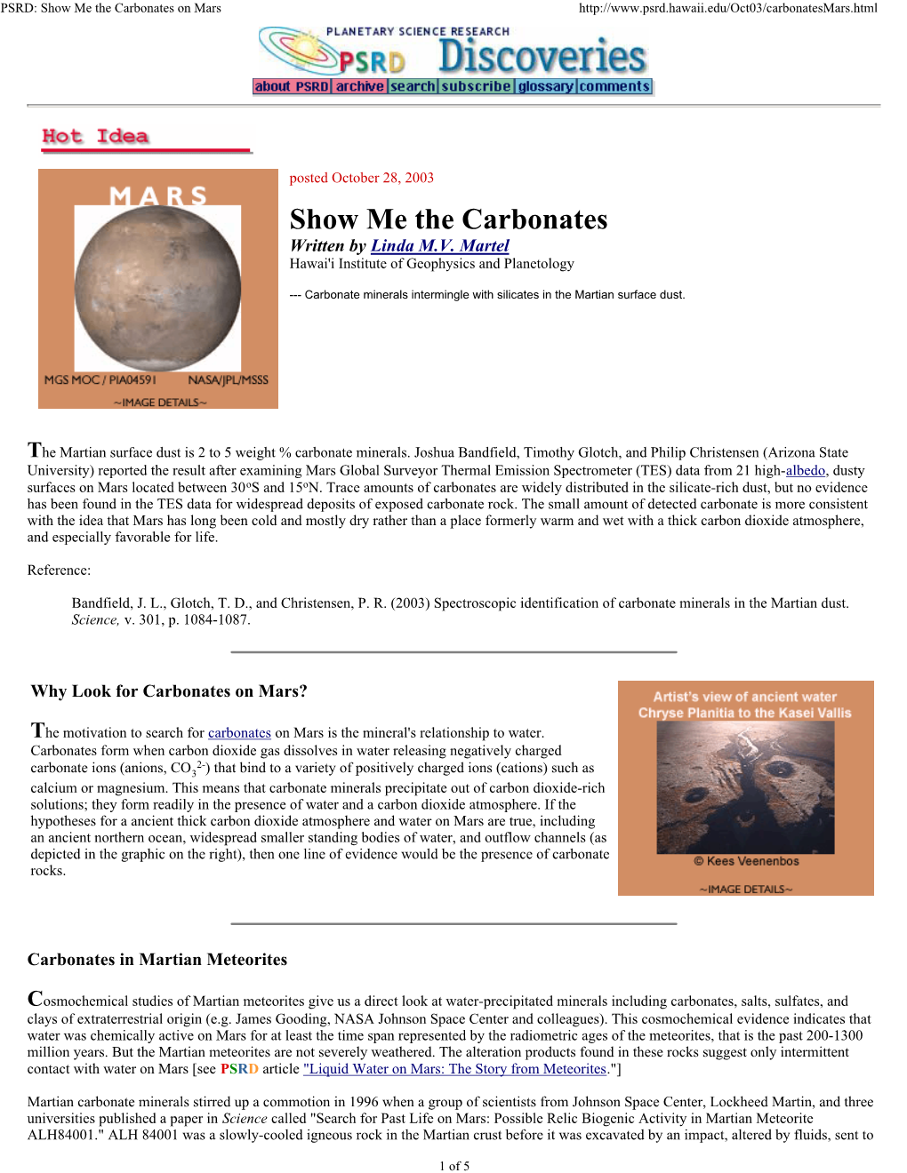 Show Me the Carbonates on Mars