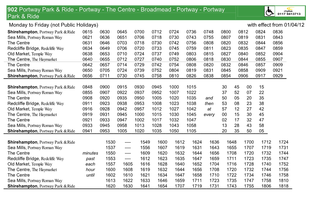 Bristol Timetable