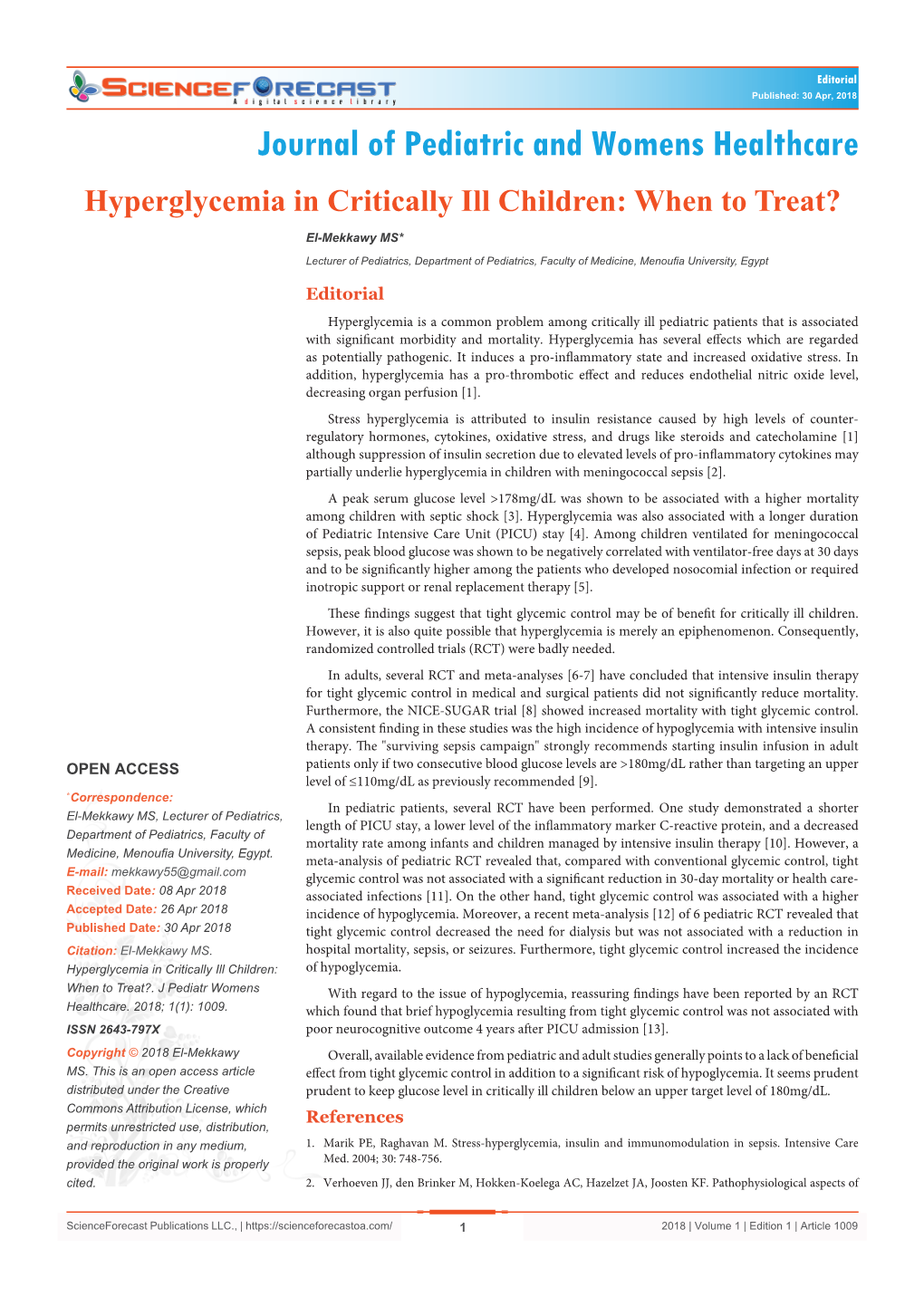 Hyperglycemia in Critically Ill Children: When to Treat?