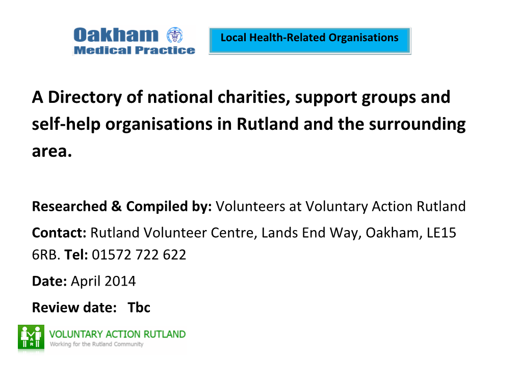 A Directory of National Charities, Support Groups and Self-Help Organisations in Rutland and the Surrounding Area