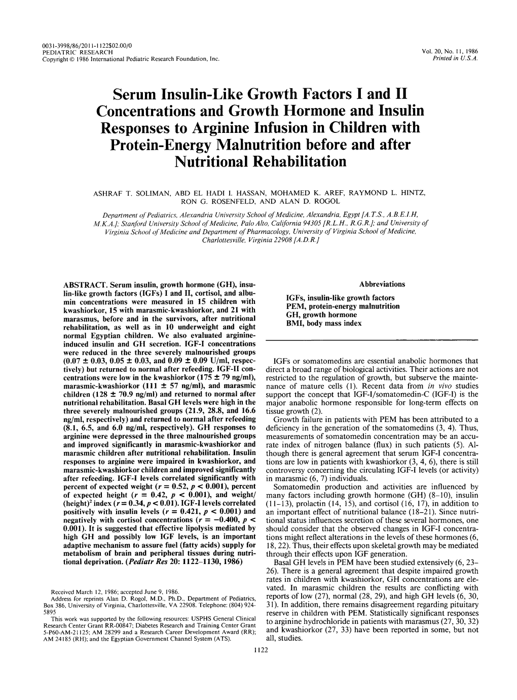 Serum Insulin-Like Growth Factors I and I1