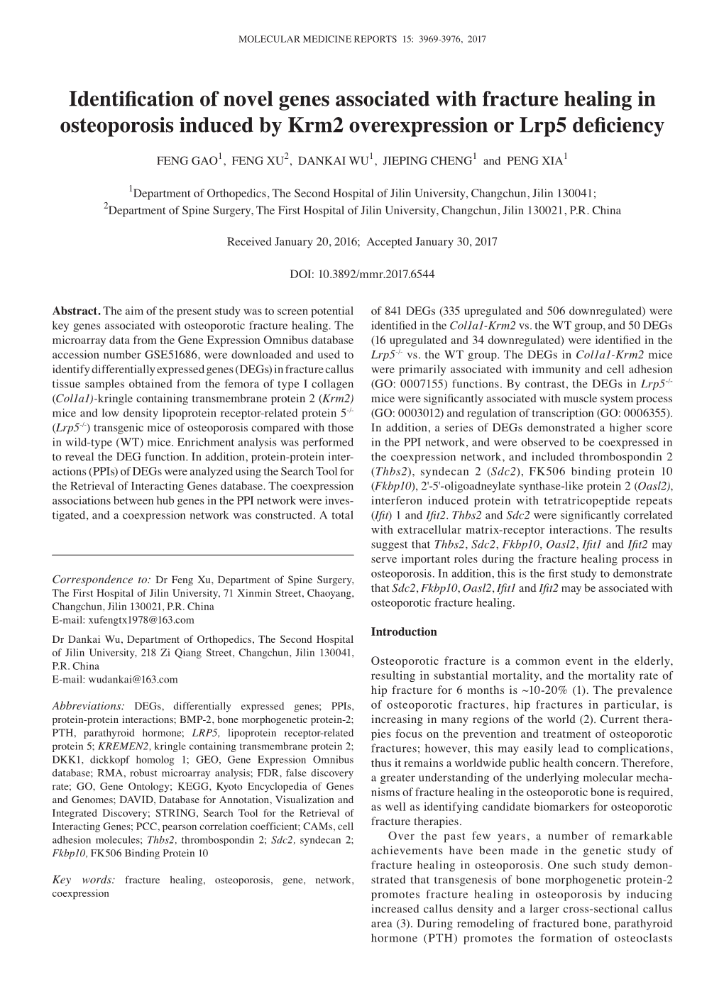 Identification of Novel Genes Associated with Fracture Healing in Osteoporosis Induced by Krm2 Overexpression Or Lrp5 Deficiency