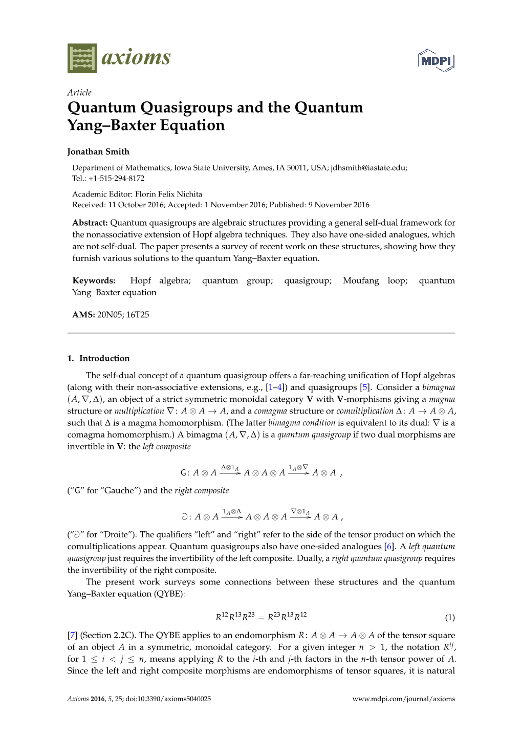 Quantum Quasigroups and the Quantum Yang–Baxter Equation