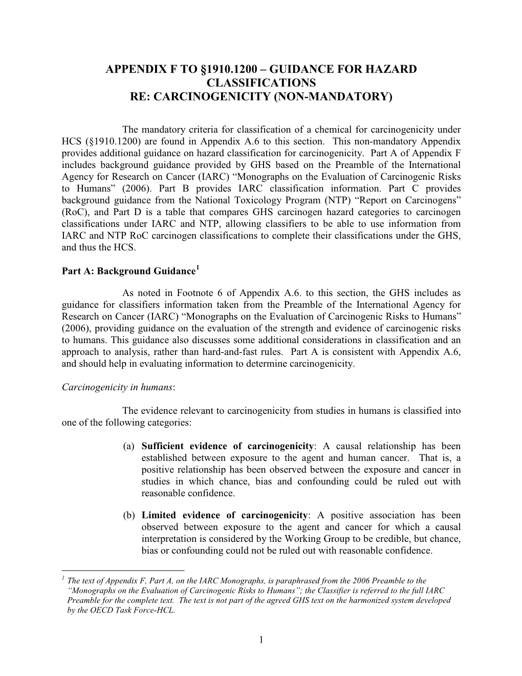 Proposed Appendix F: Guidance for Hazard Classifications Regarding Carcinogenicity