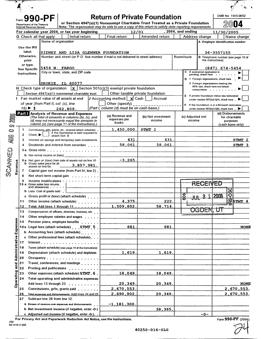 F.990 PF Return of Private Foundation