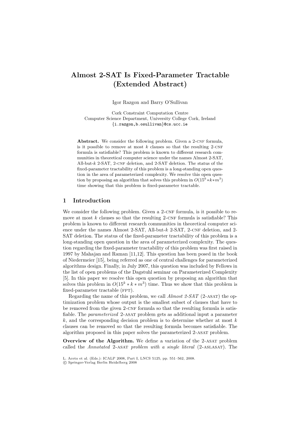 Almost 2-SAT Is Fixed-Parameter Tractable (Extended Abstract)