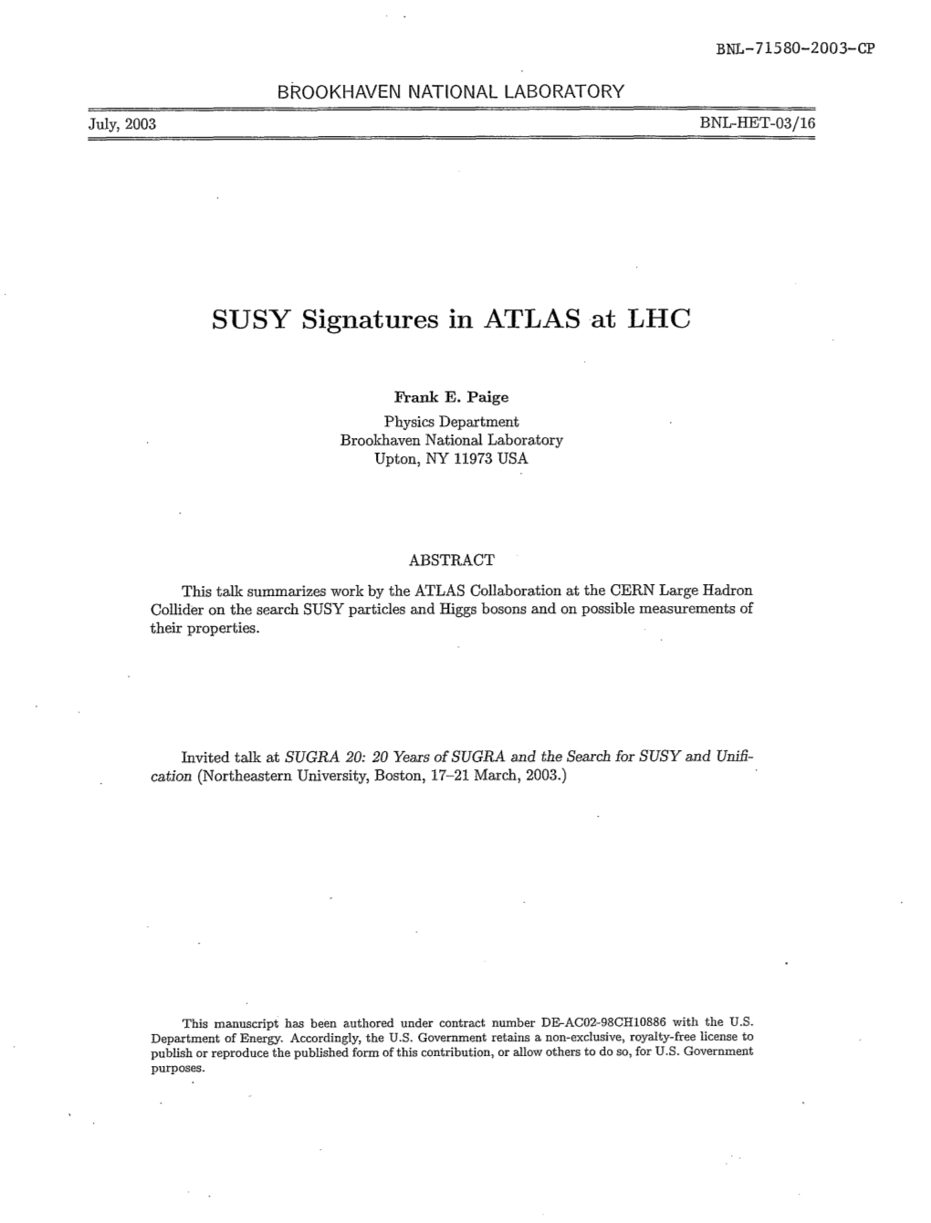 SUSY Signatures in ATLAS at LHC