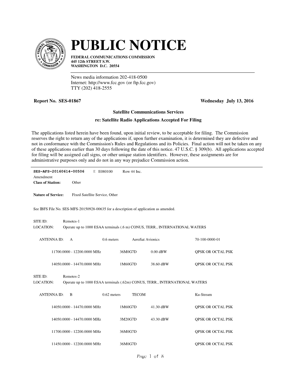 PUBLIC NOTICE FEDERAL COMMUNICATIONS COMMISSION 445 12Th STREET S.W