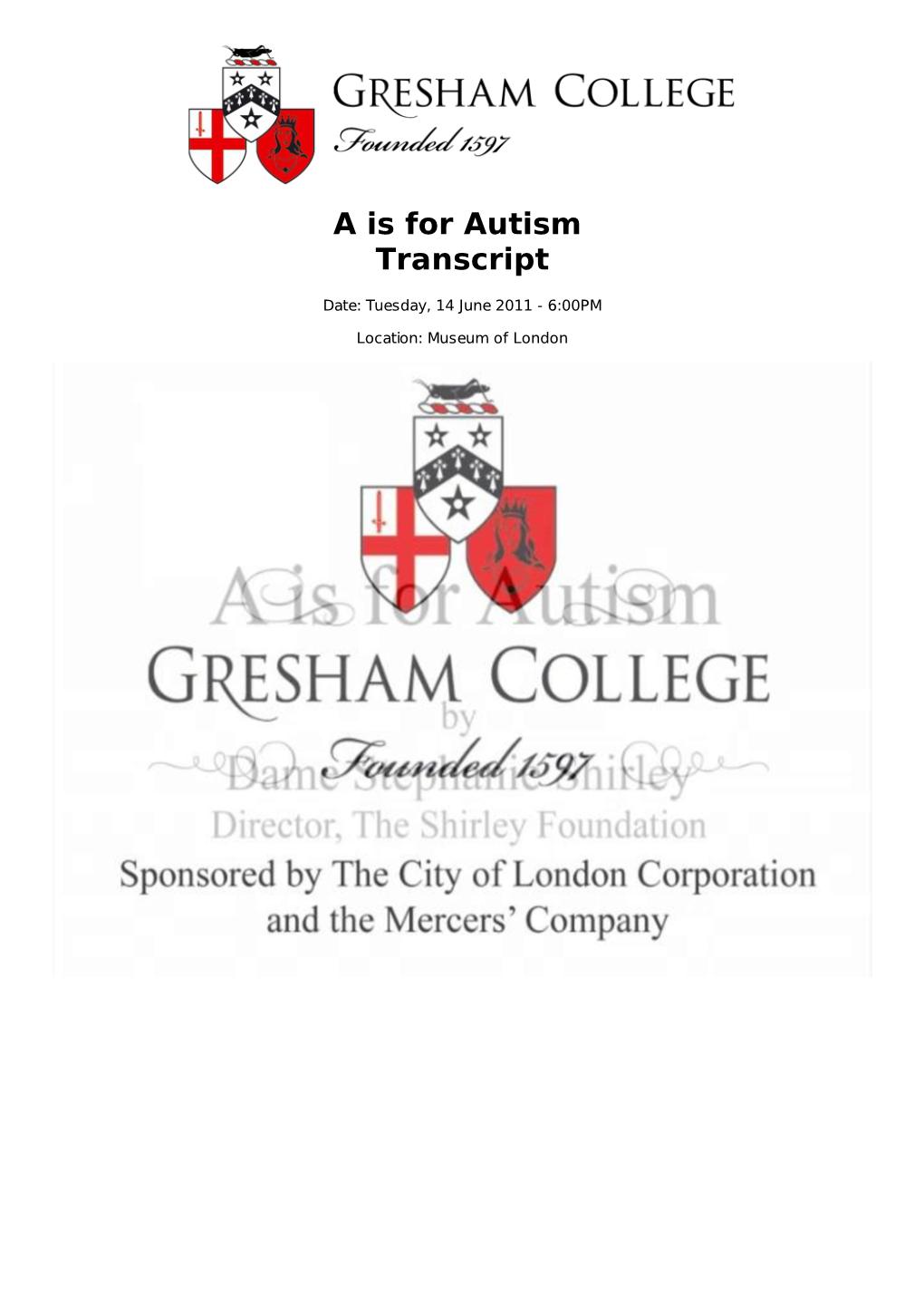 A Is for Autism Transcript