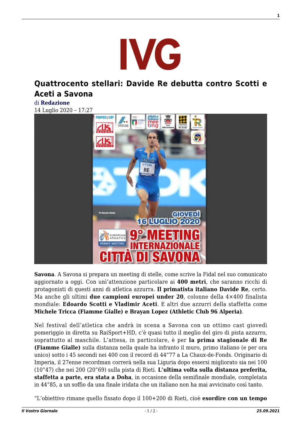 Il Vostro Giornale - 1 / 2 - 25.09.2021 2