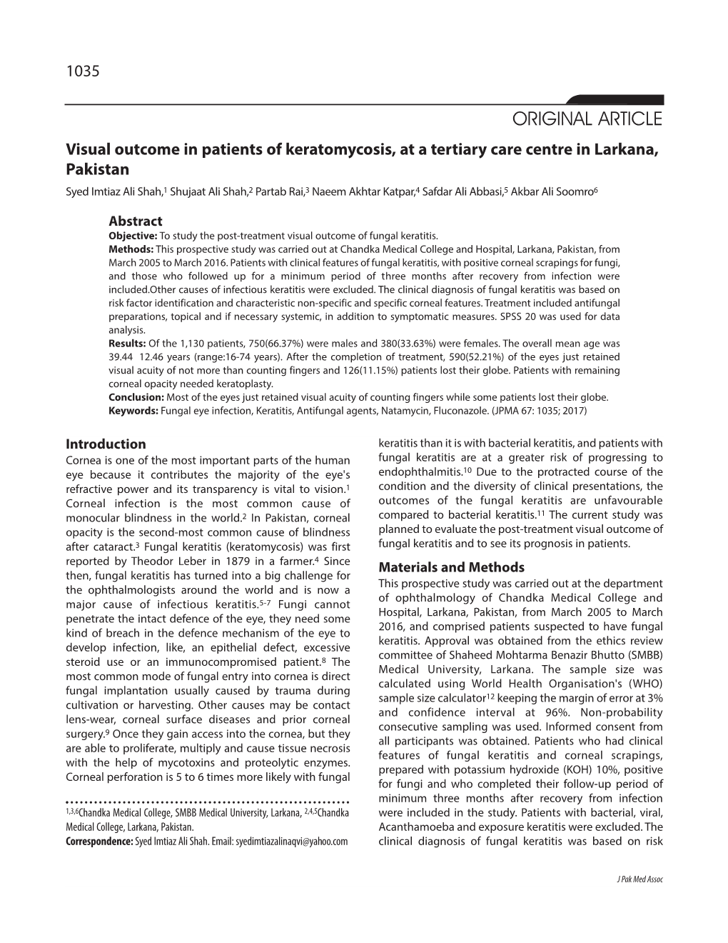 Visual Outcome in Patients of Keratomycosis, At