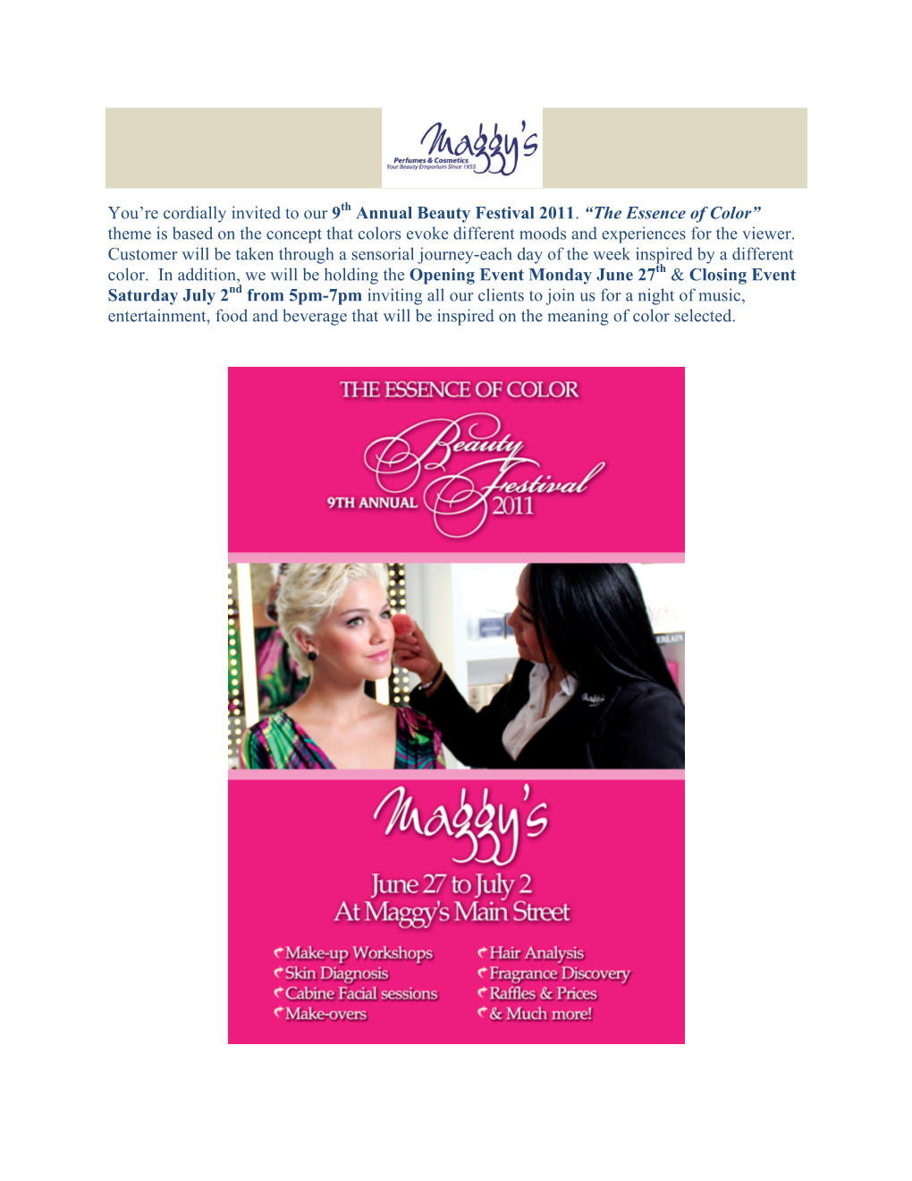 You're Cordially Invited to Our 9 Annual Beauty Festival 2011