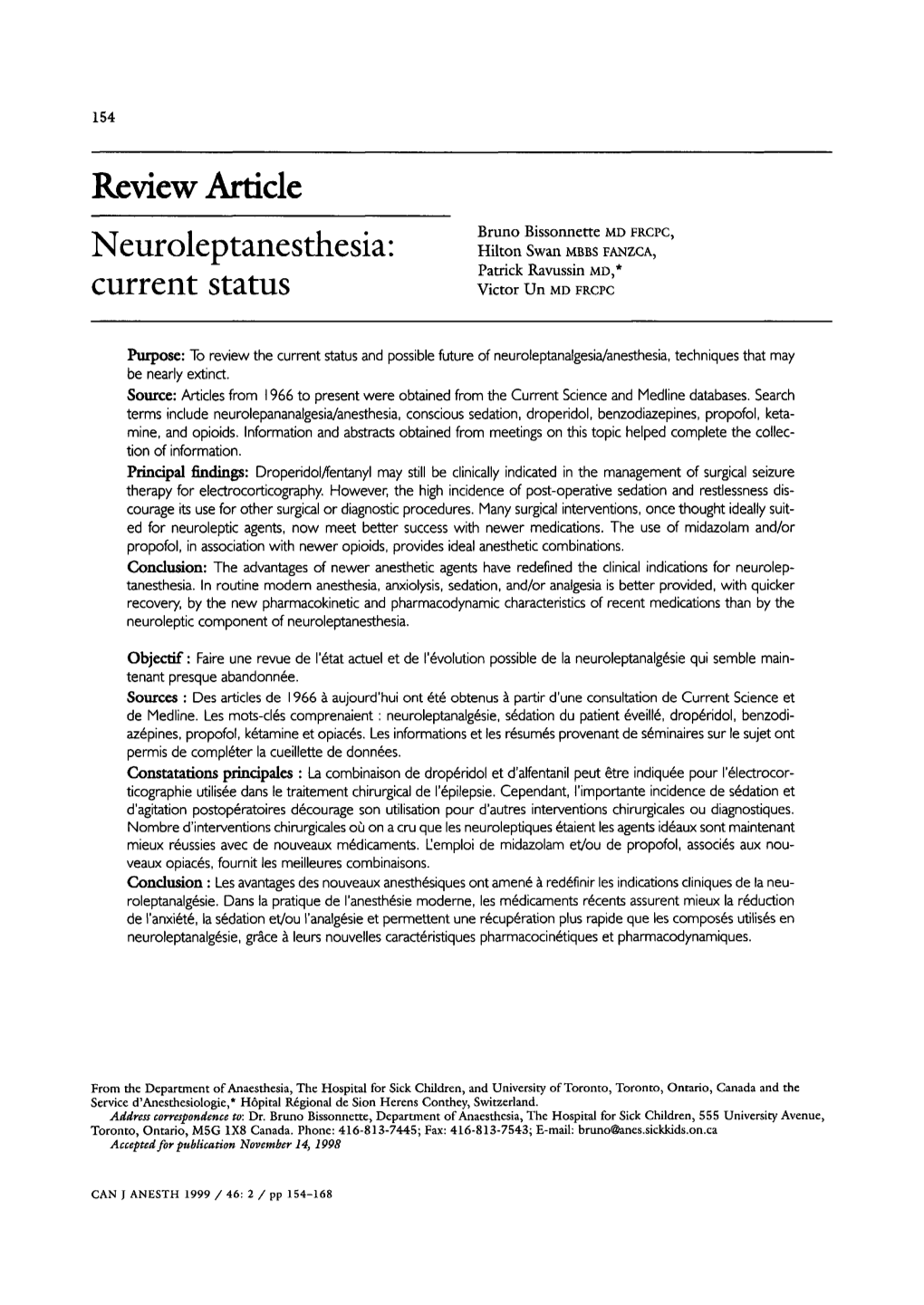 Neuroleptanesthesia: Current Status