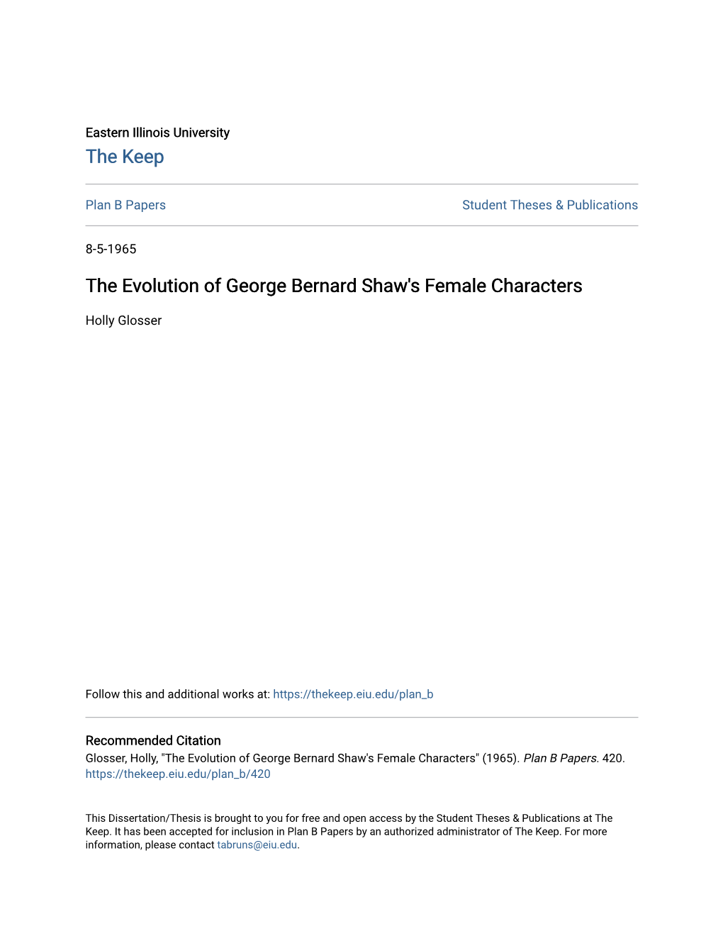 The Evolution of George Bernard Shaw's Female Characters