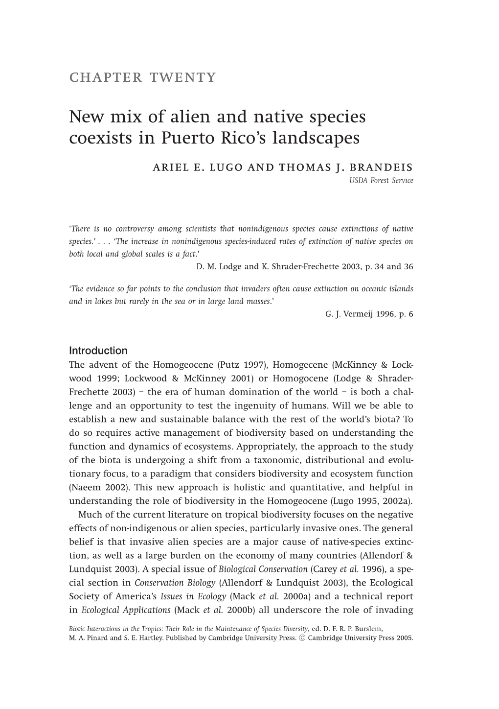 Chapter Twenty New Mix of Alien and Native Species Coexists in Puerto Rico's Landscapes