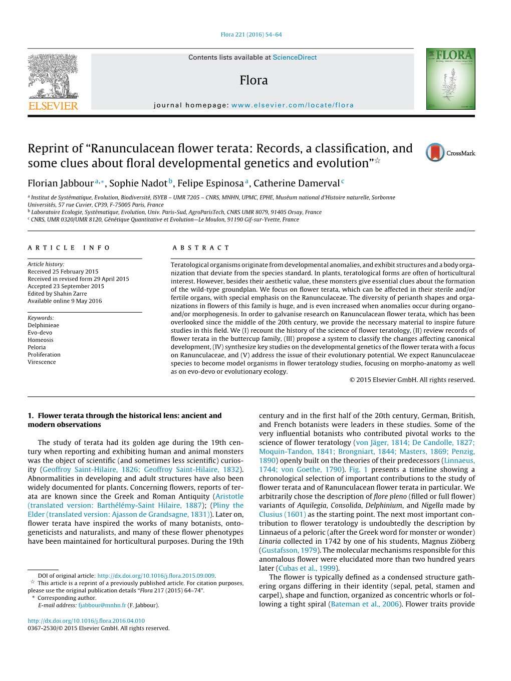 Reprint of “Ranunculacean Flower Terata: Records, a Classification