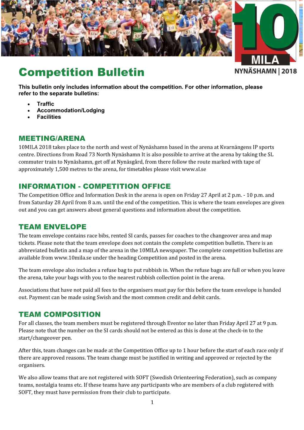 Competition Bulletin This Bulletin Only Includes Information About the Competition