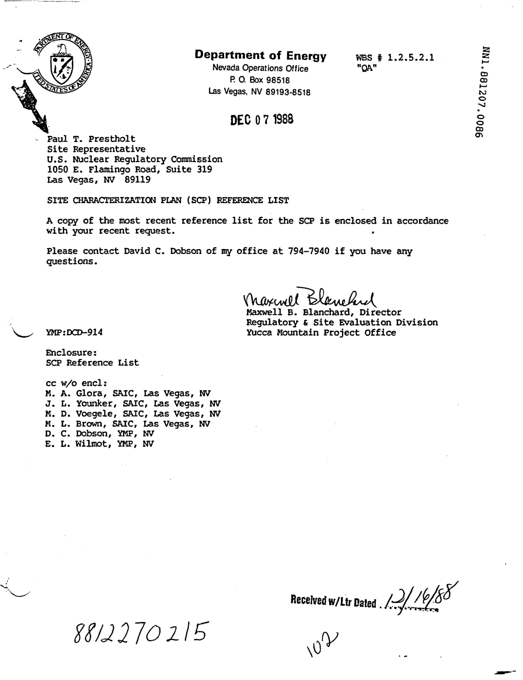 Submittal of Most Recent Site Characterization Plan, Reference List