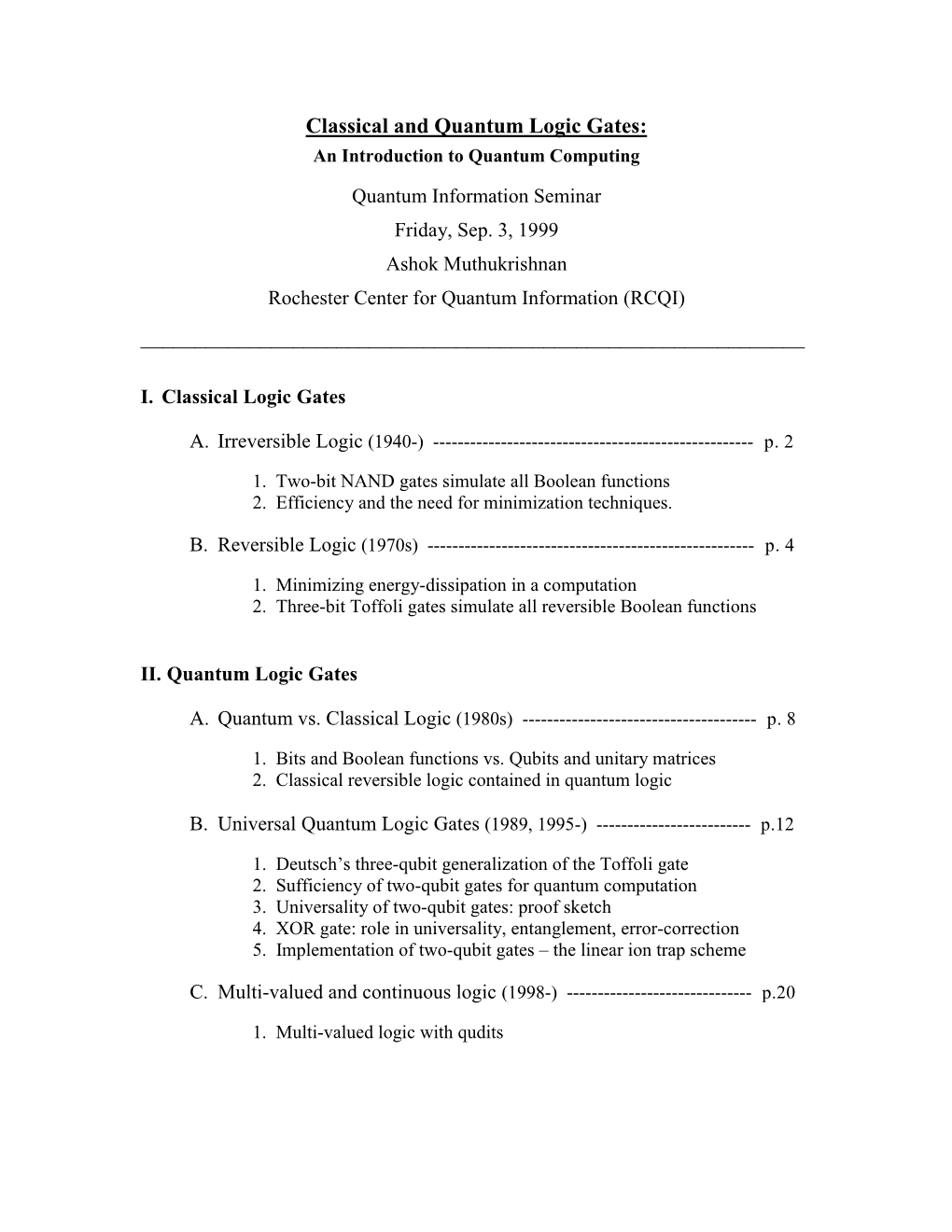 Classical and Quantum Logic Gates: an Introduction to Quantum Computing