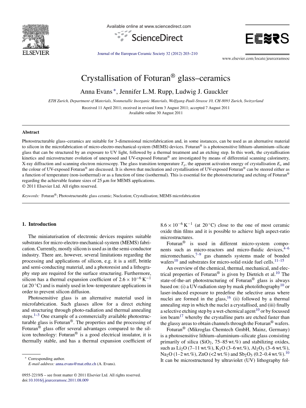 Crystallisation of Foturan® Glass–Ceramics