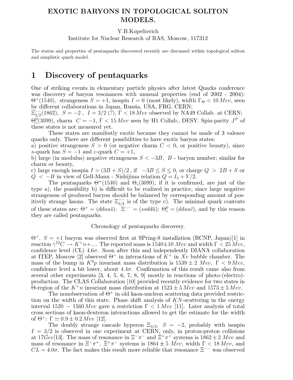 1 Discovery of Pentaquarks