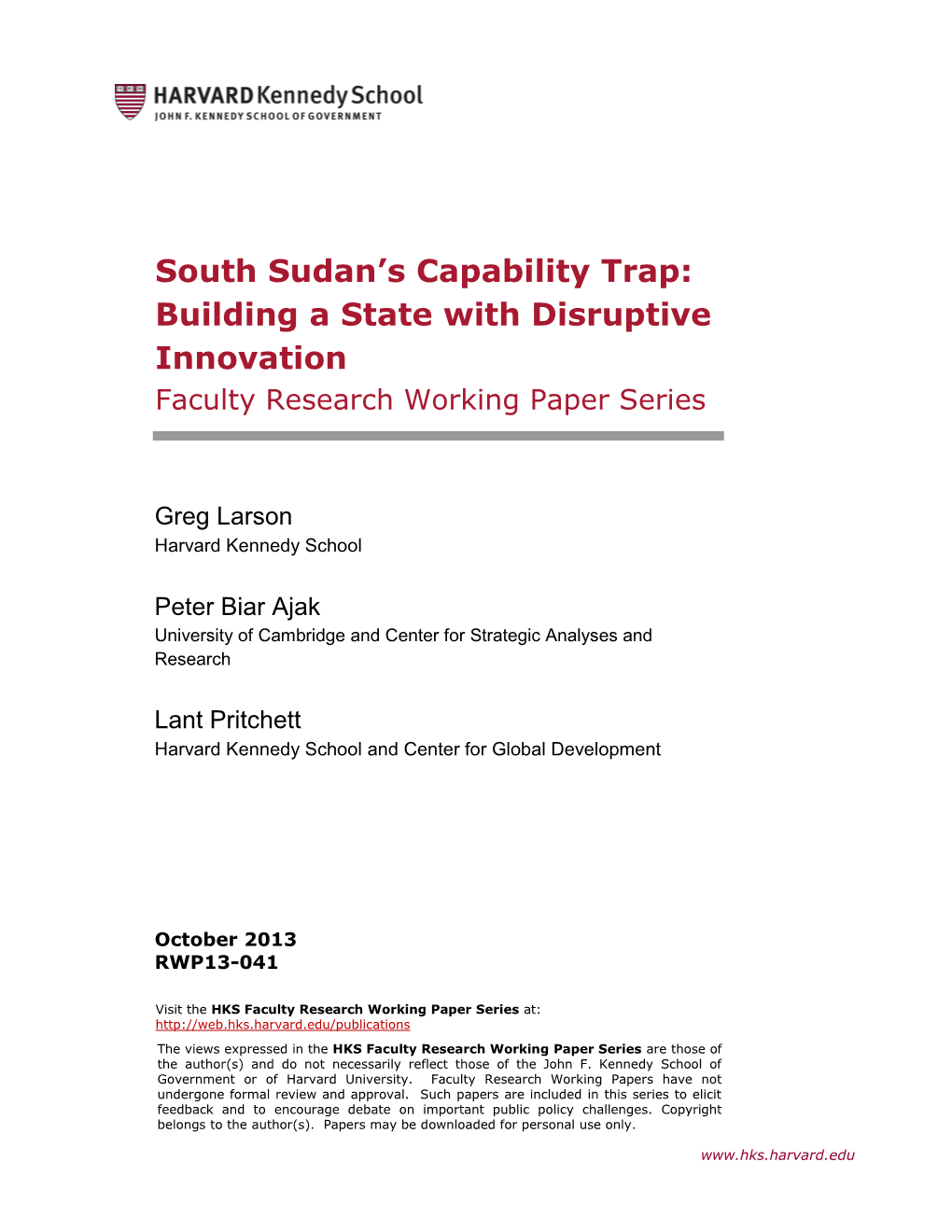 South Sudan's Capability Trap