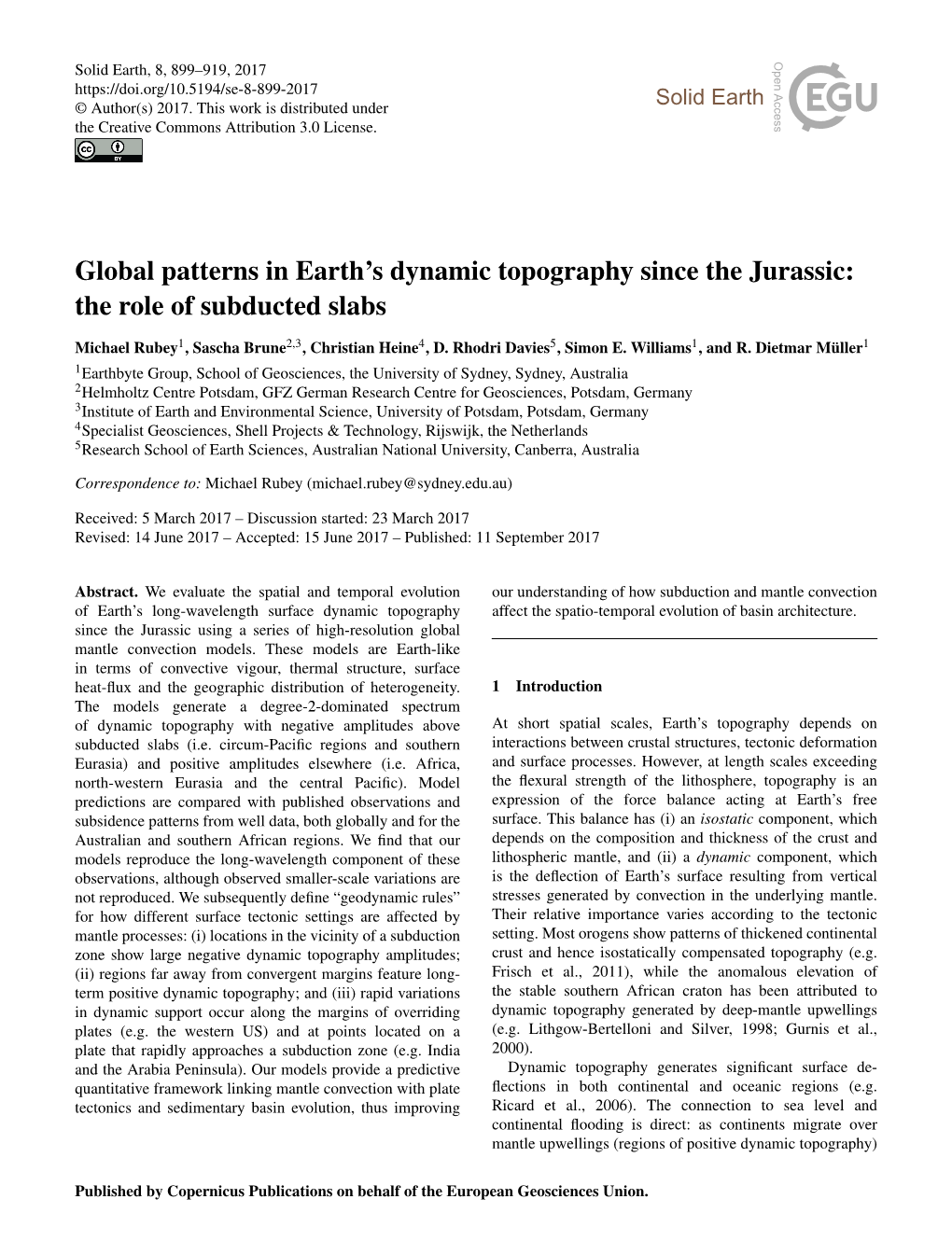 Global Patterns in Earth's Dynamic Topography Since The