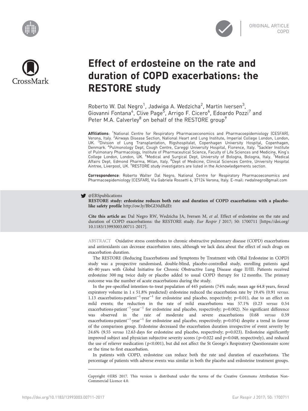 Effect of Erdosteine on the Rate and Duration of COPD Exacerbations: the RESTORE Study