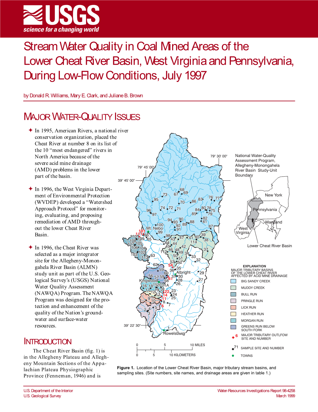 Stream Water Quality in Coal Mined Areas of the Lower Cheat River Basin, West Virginia and Pennsylvania, During Low-Flow Conditions, July 1997 by Donald R