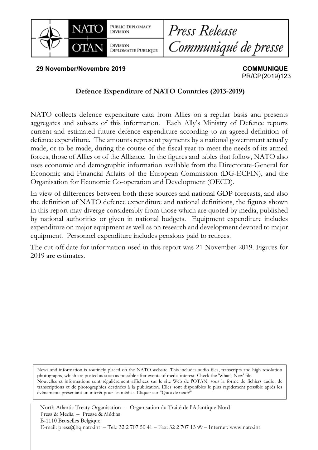 Defence Expenditure of NATO Countries (2013-2019) NATO