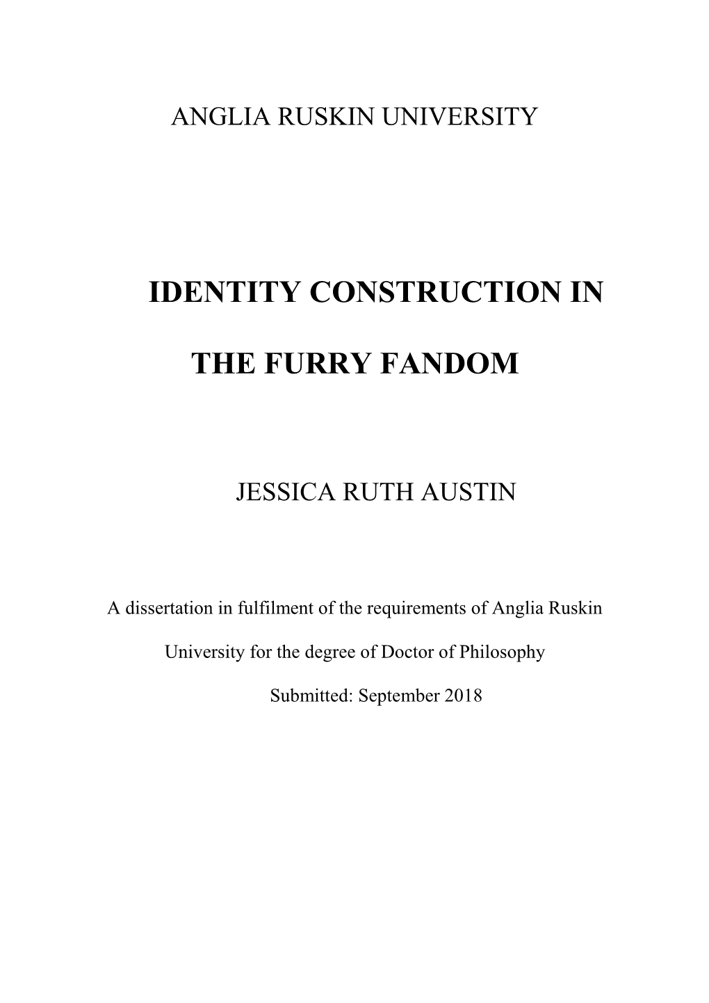 Identity Construction in the Furry Fandom