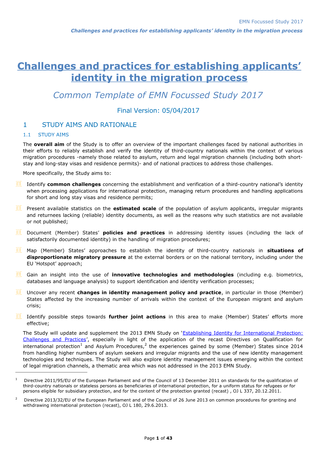 Challenges and Practices for Establishing Applicants Identity in the Migration Process