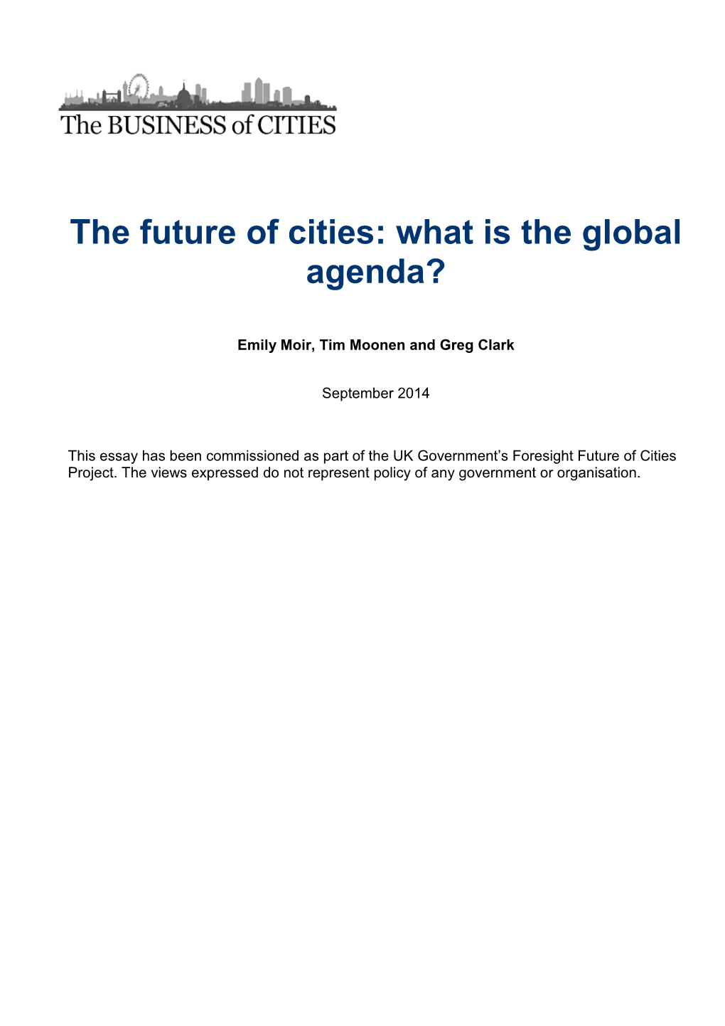 The Future of Cities: What Is the Global Agenda?