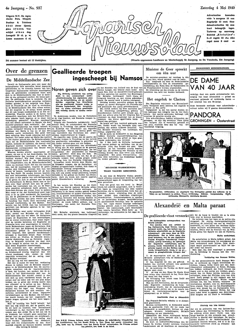 AGRARISCH NIEUWSBLAD Zaterdag 4 Miei 1940