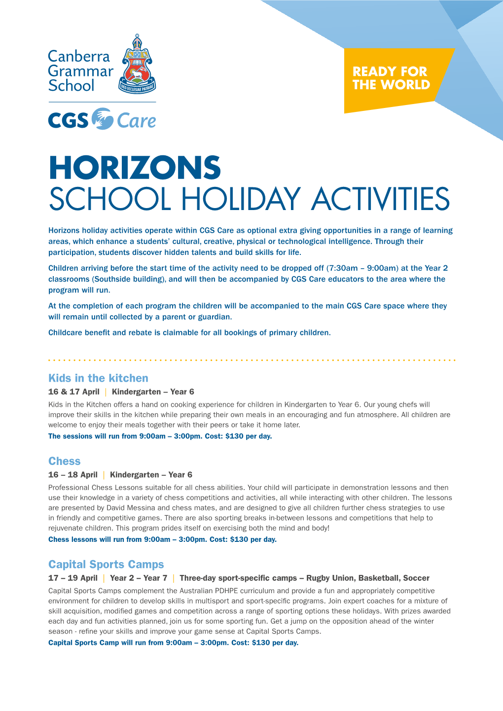 Horizons School Holiday Activities