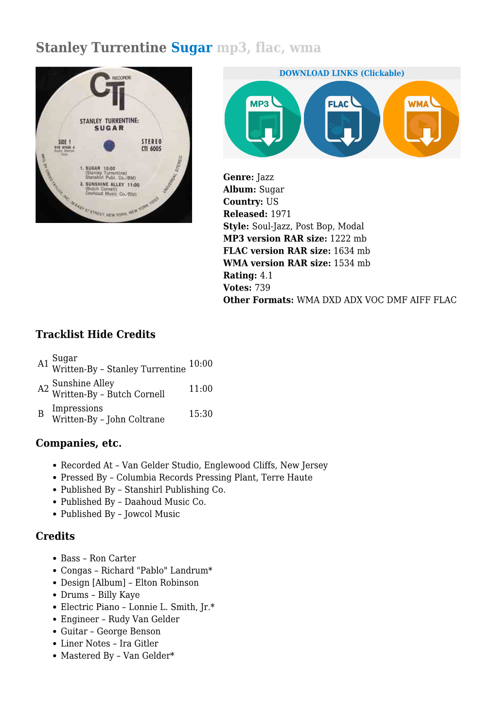 Stanley Turrentine Sugar Mp3, Flac, Wma