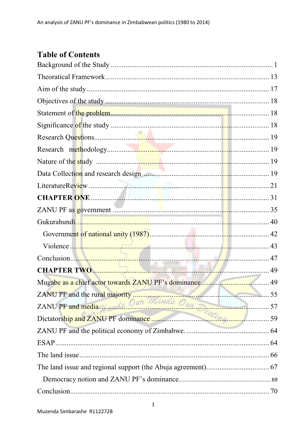 Table of Contents Background of the Study