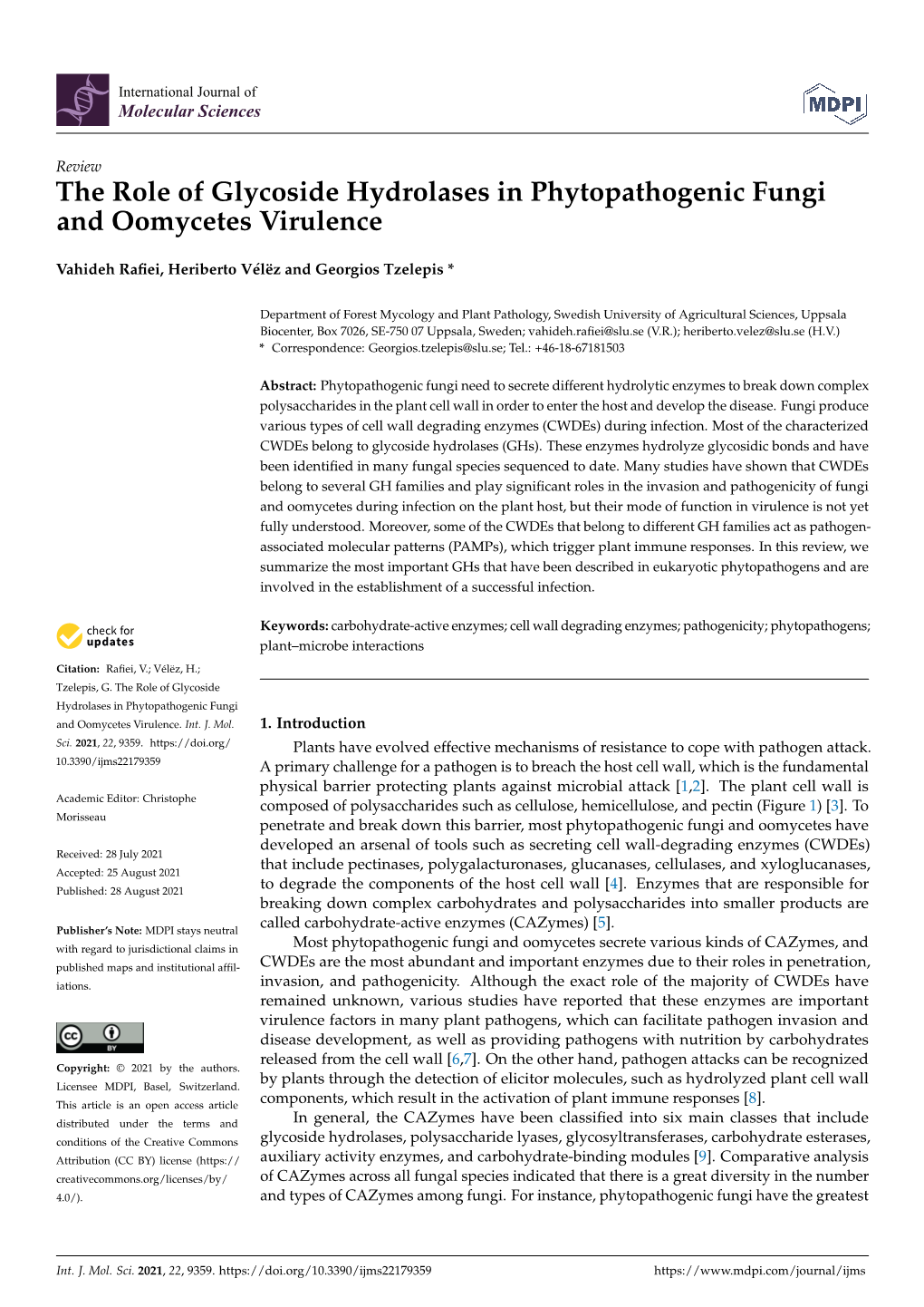 The Role of Glycoside Hydrolases in Phytopathogenic Fungi and Oomycetes Virulence