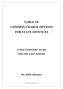 Table of Common Charge Options for State Offences