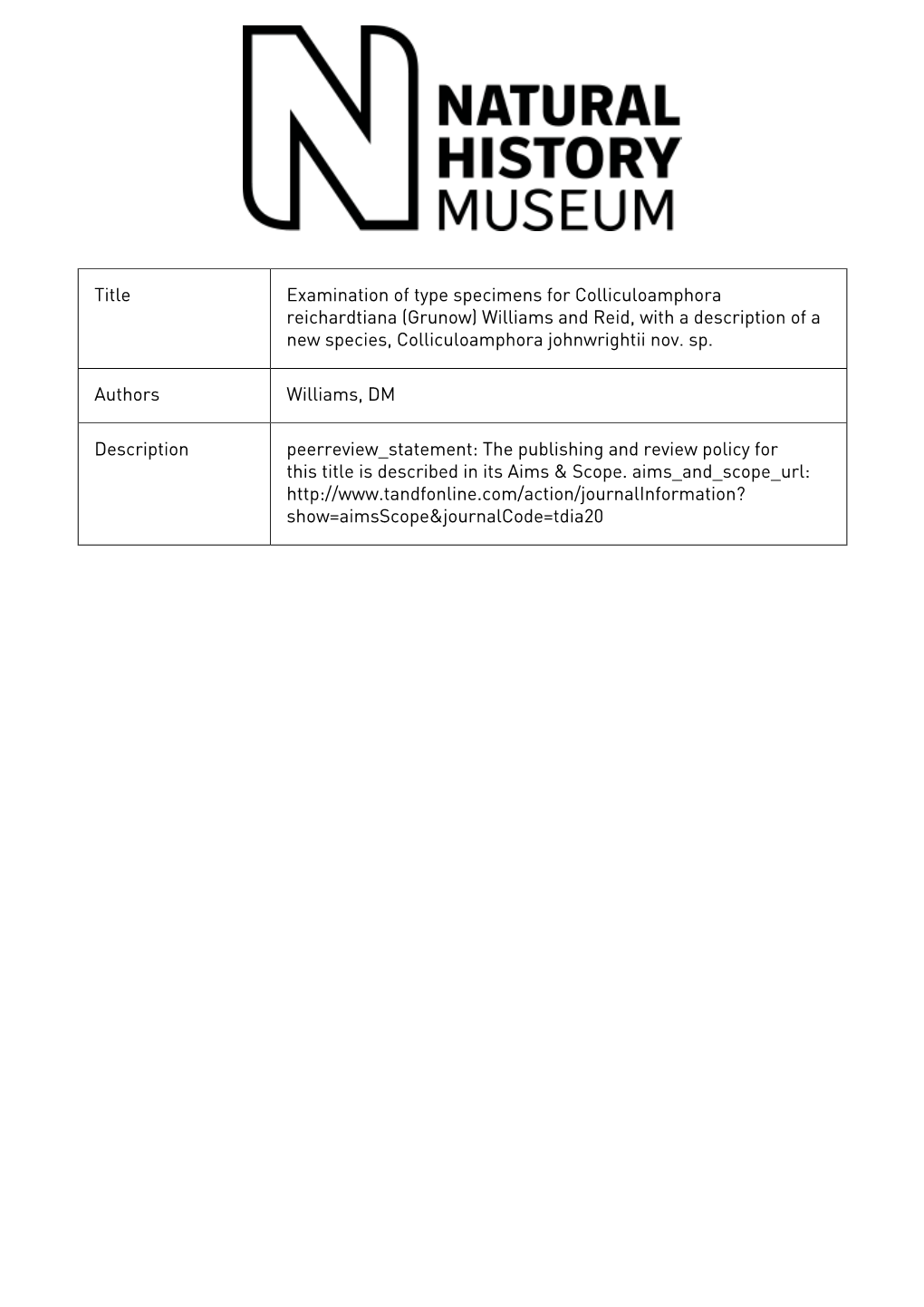 NOTE Examination of Type Specimens for Colliculoamphora Reichardtiana