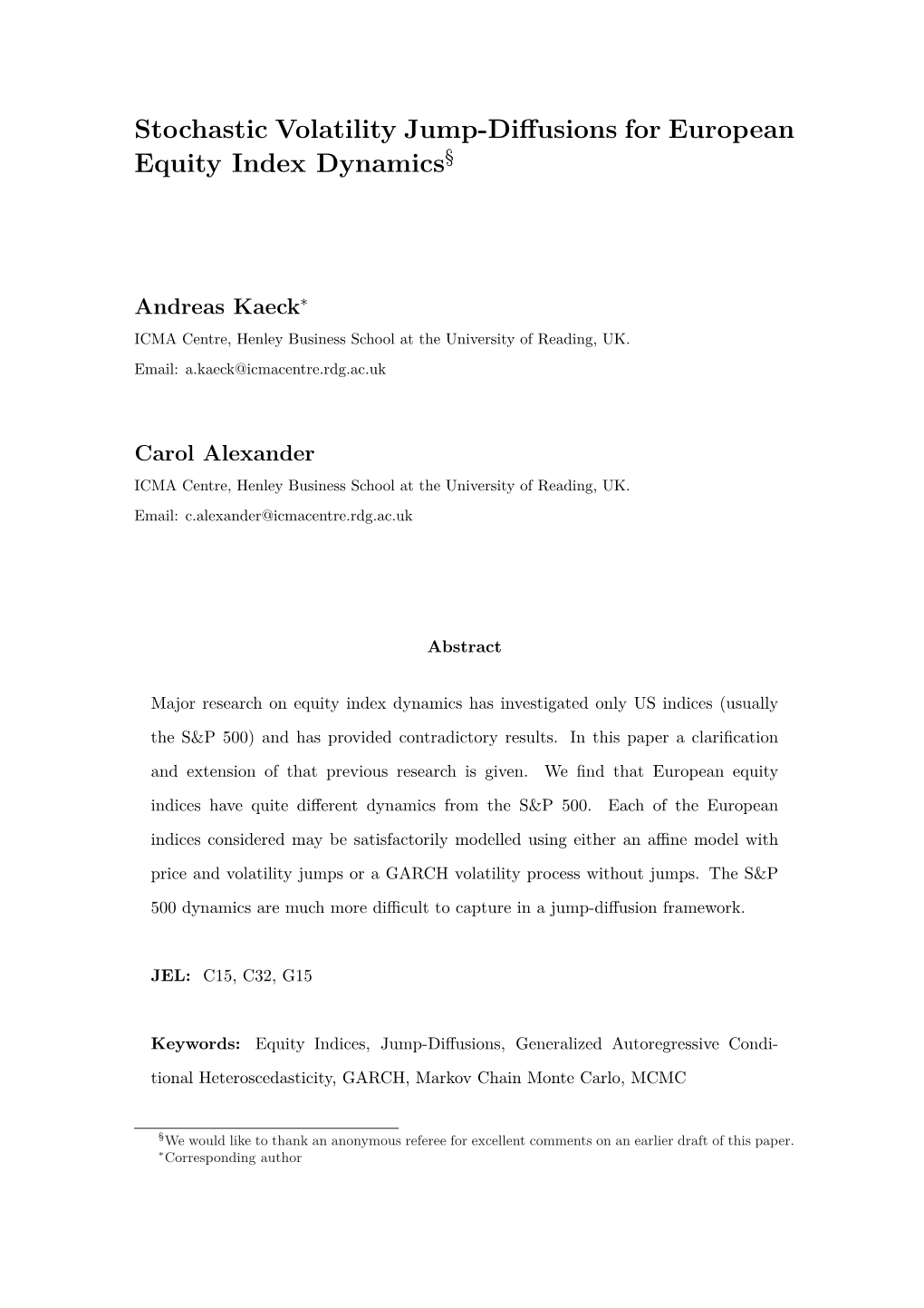 Stochastic Volatility Jump-Diffusions for European Equity Index